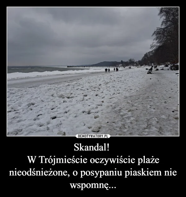 
    Skandal! W Trójmieście oczywiście plaże nieodśnieżone, o posypaniu piaskiem nie wspomnę...
