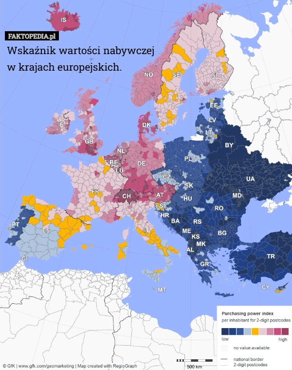 
    Wskaźnik wartości nabywczej w krajach europejskich.