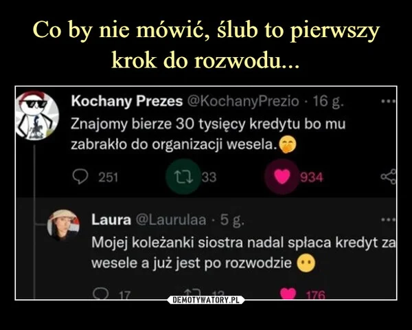 
    Co by nie mówić, ślub to pierwszy krok do rozwodu...