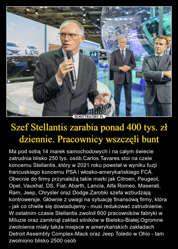 
    Szef Stellantis zarabia ponad 400 tys. zł dziennie. Pracownicy wszczęli bunt