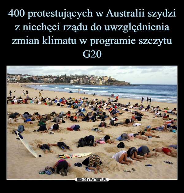 
    400 protestujących w Australii szydzi z niechęci rządu do uwzględnienia zmian klimatu w programie szczytu G20