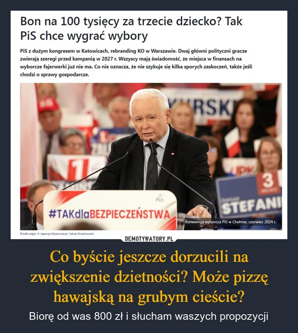 
    Co byście jeszcze dorzucili na zwiększenie dzietności? Może pizzę hawajską na grubym cieście?