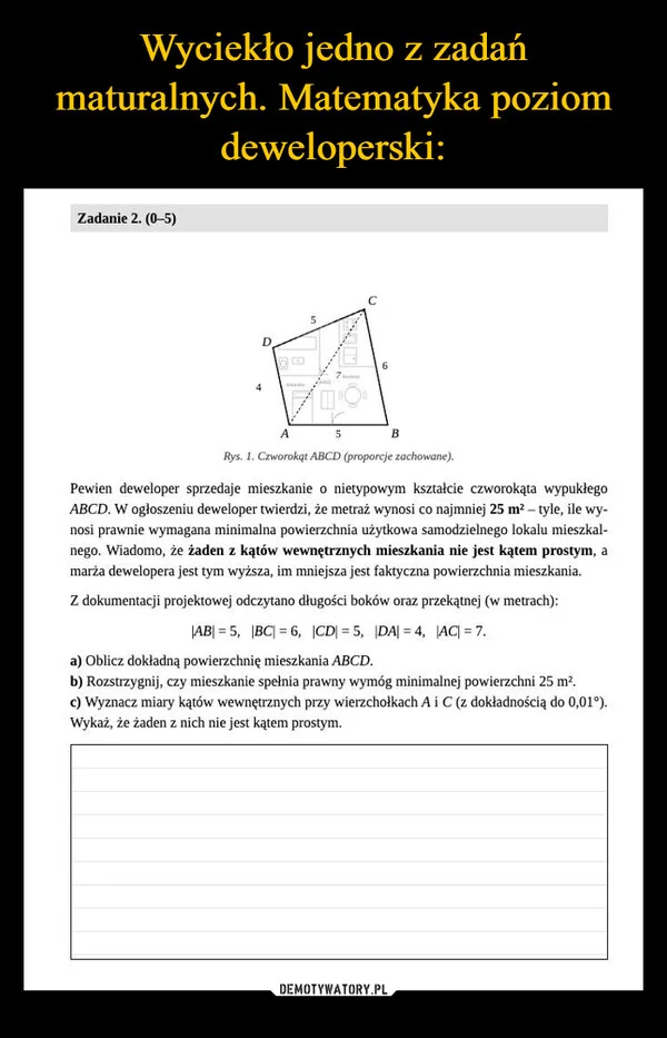 
    Wyciekło jedno z zadań maturalnych. Matematyka poziom deweloperski: