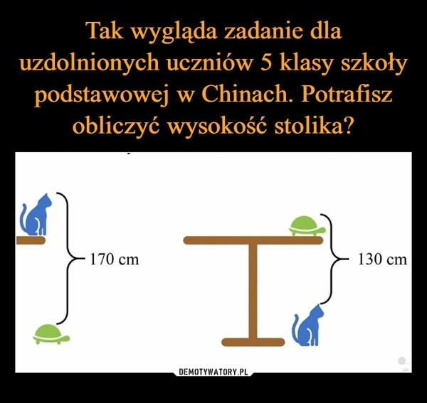 
    Tak wygląda zadanie dla uzdolnionych uczniów 5 klasy szkoły podstawowej w Chinach. Potrafisz obliczyć wysokość stolika?