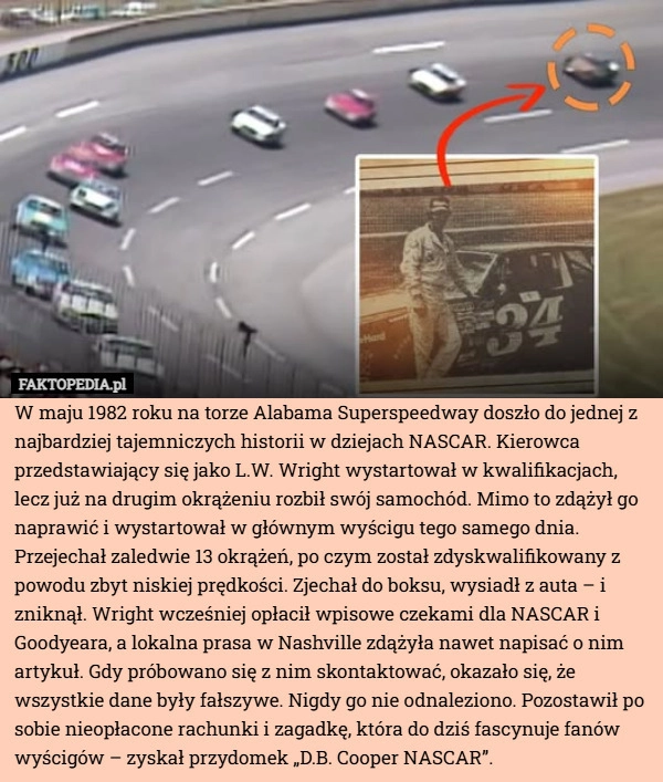 
    W maju 1982 roku na torze Alabama Superspeedway doszło do jednej z najbardziej