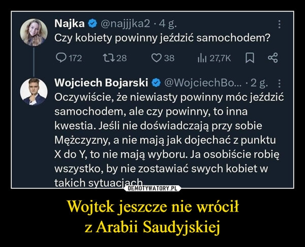 
    Wojtek jeszcze nie wrócił
z Arabii Saudyjskiej