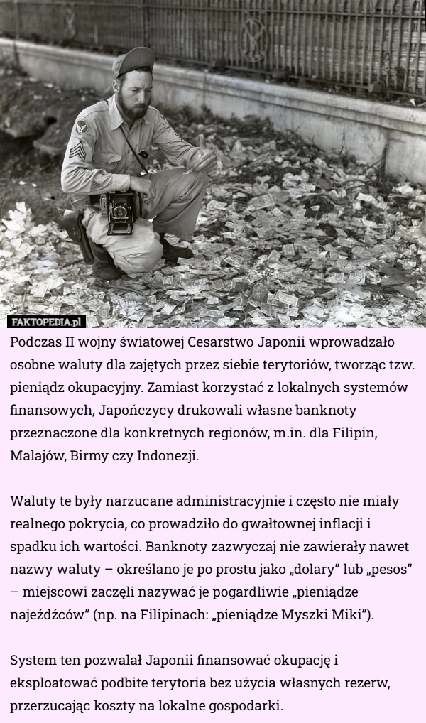 
    Podczas II wojny światowej Cesarstwo Japonii wprowadzało osobne waluty dla...