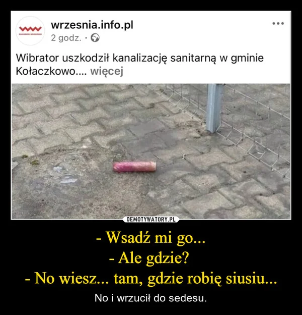 
    - Wsadź mi go... - Ale gdzie? - No wiesz... tam, gdzie robię siusiu...