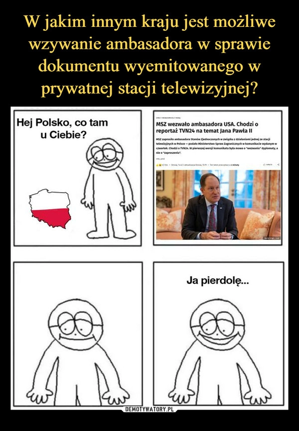 
    W jakim innym kraju jest możliwe wzywanie ambasadora w sprawie dokumentu wyemitowanego w prywatnej stacji telewizyjnej?