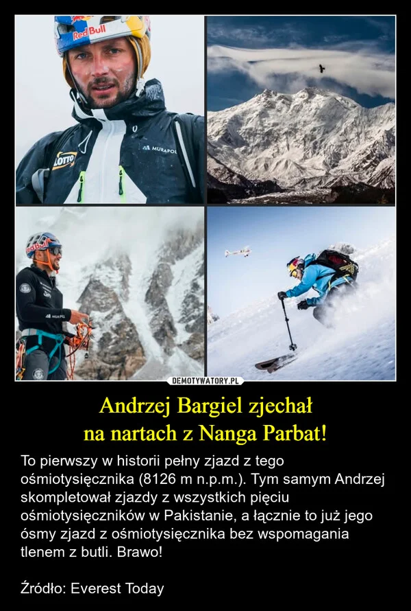 
    Andrzej Bargiel zjechał na nartach z Nanga Parbat!