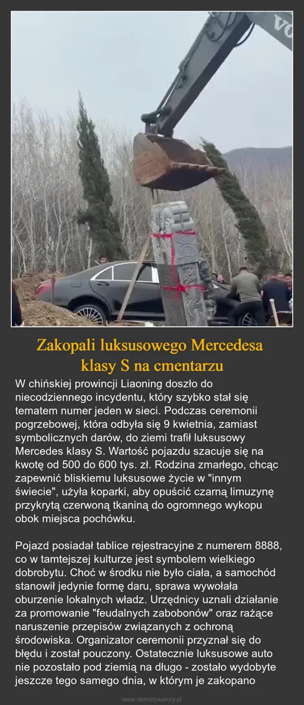 
    Zakopali luksusowego Mercedesa klasy S na cmentarzu