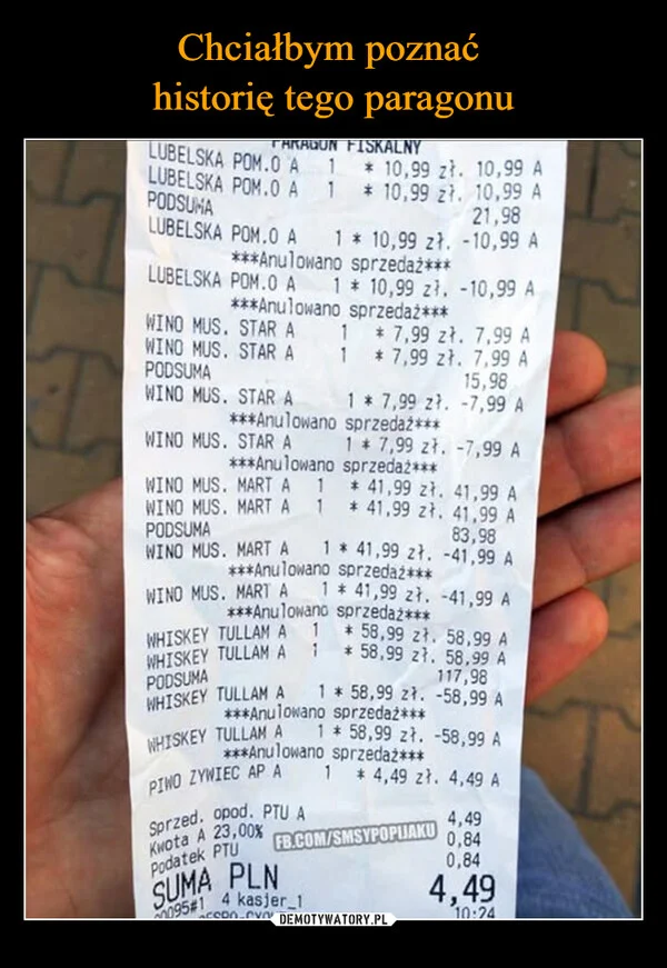 
    Chciałbym poznać historię tego paragonu