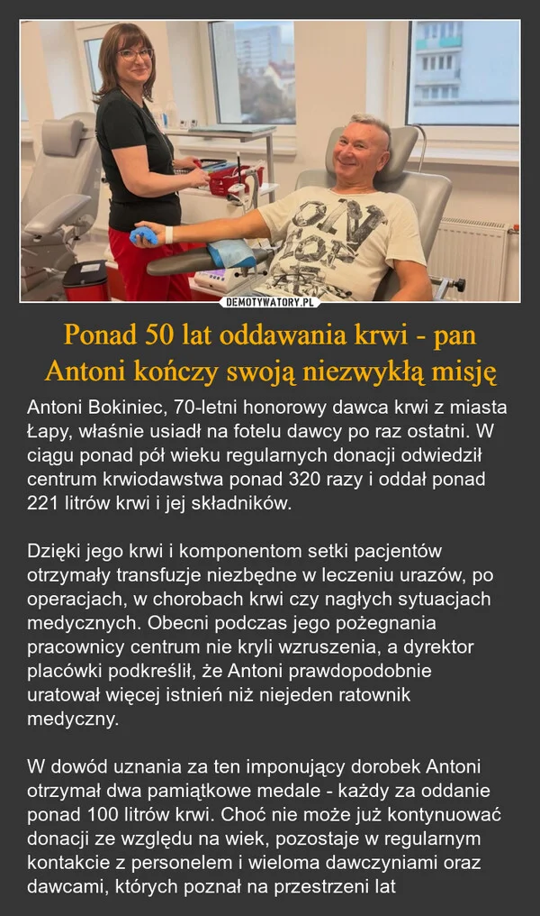 
    Ponad 50 lat oddawania krwi - pan Antoni kończy swoją niezwykłą misję