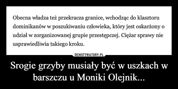 
    Srogie grzyby musiały być w uszkach w barszczu u Moniki Olejnik...