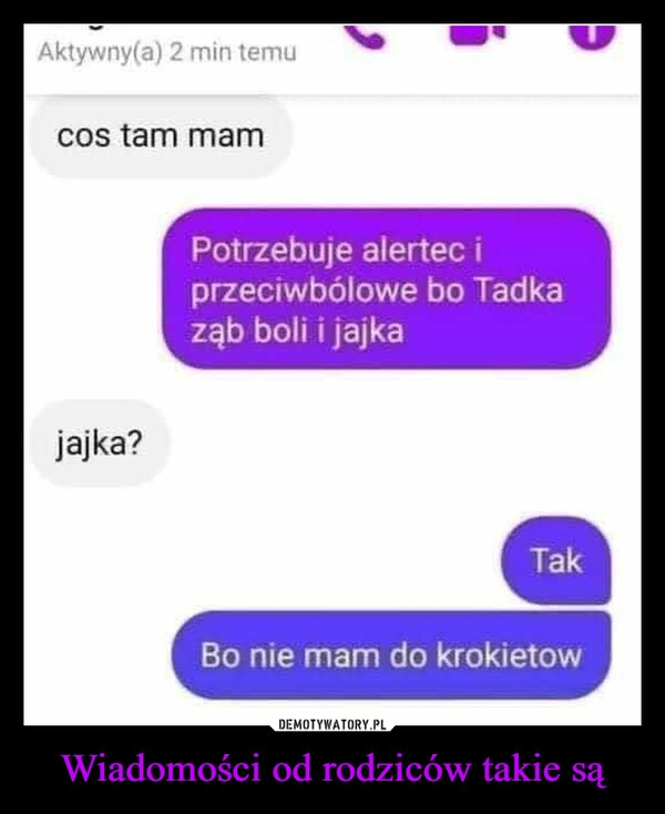 
    Wiadomości od rodziców takie są