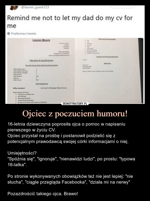 
    Ojciec z poczuciem humoru!