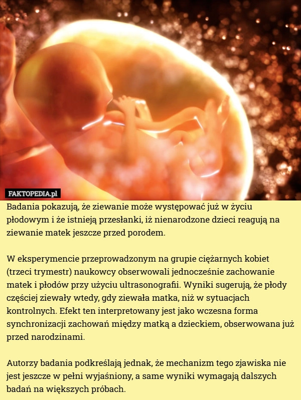 
    Badania pokazują, że ziewanie może występować już w życiu płodowym i że