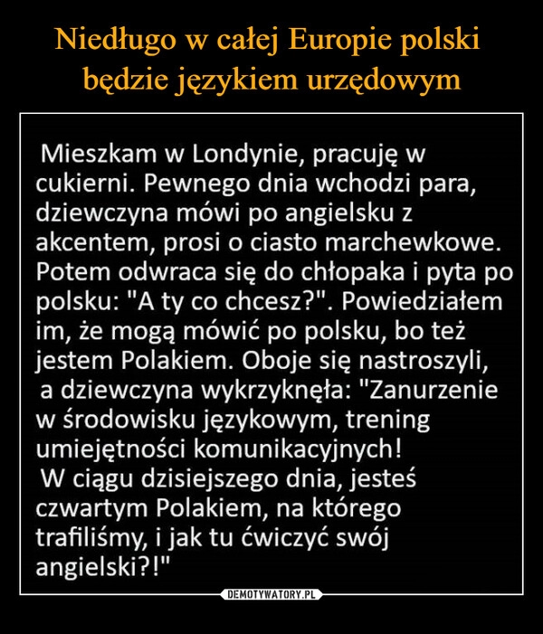 
    Niedługo w całej Europie polski 
będzie językiem urzędowym