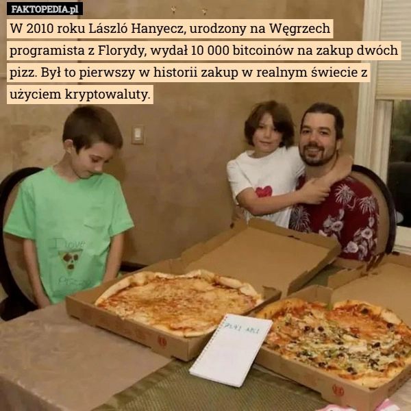 
    W 2010 roku László Hanyecz, urodzony na Węgrzech programista z Florydy,