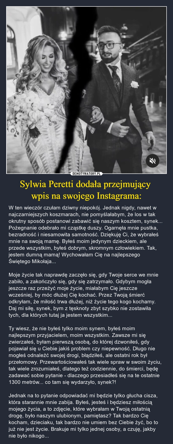 
    Sylwia Peretti dodała przejmujący 
wpis na swojego Instagrama: