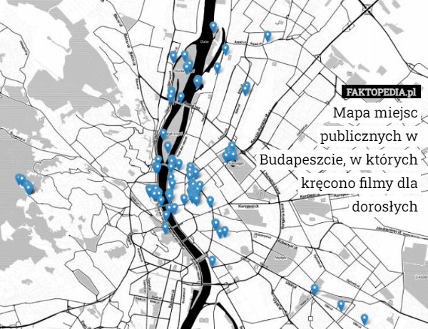 
    Mapa miejsc publicznych w Budapeszcie, w których kręcono filmy dla dorosłych