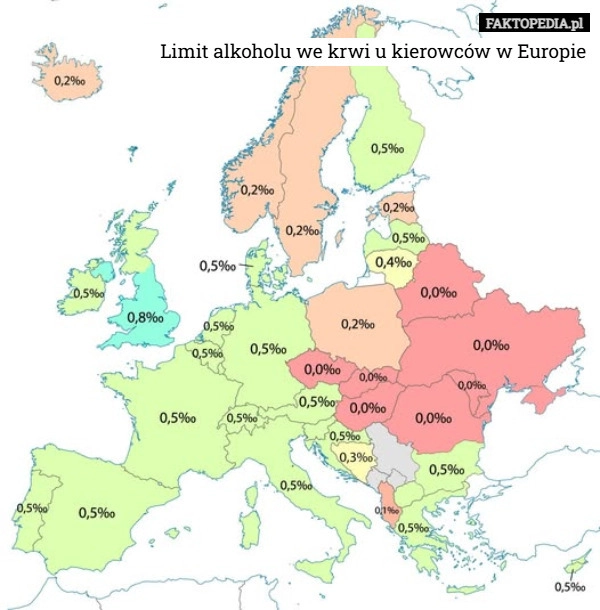 
    Limit alkoholu we krwi u kierowców w Europie