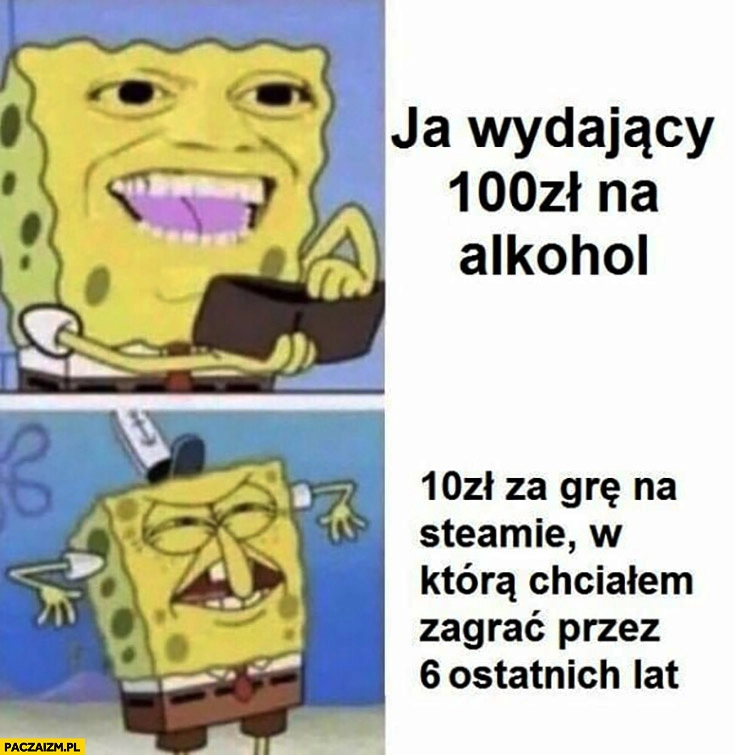 
    Ja wydający 100 zł na alkohol vs 10 zł za grę na Steamie w którą chciałem zagrać przez 6 ostatnich lat