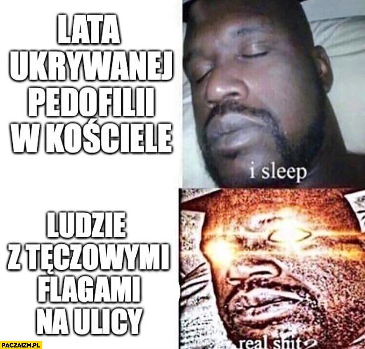 
    Lata ukrywanej pedofilii w kościele I sleep vs ludzie z tęczowymi flagami na ulicy murzyn real shit