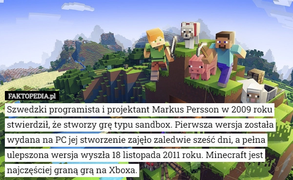 
    Szwedzki programista i projektant Markus Persson w 2009 roku stwierdził