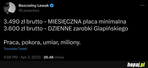 
    Dzienne zarobki Glapińskiego