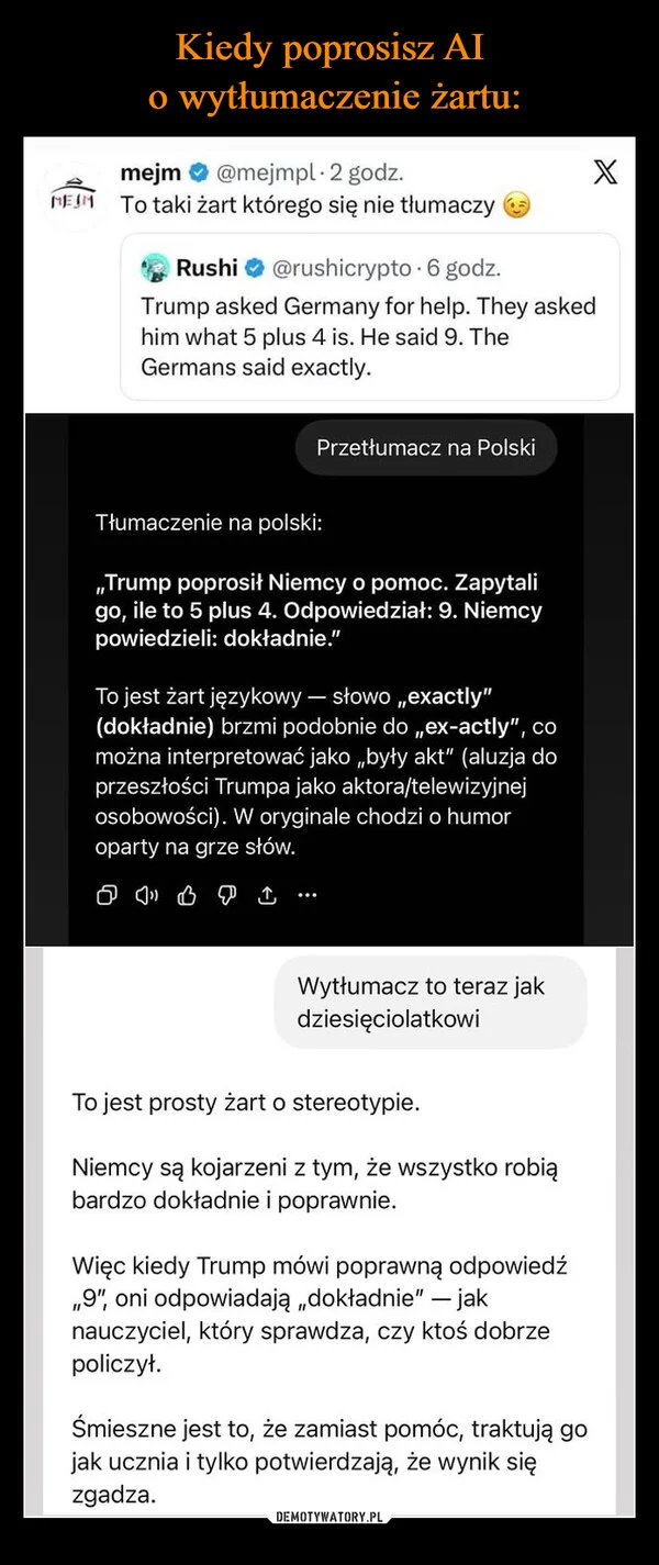 
    Kiedy poprosisz AI o wytłumaczenie żartu: