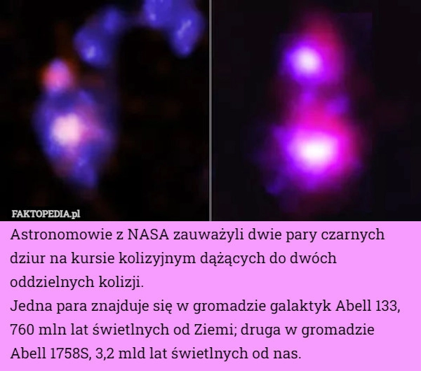 
    Astronomowie z NASA zauważyli dwie pary czarnych dziur na kursie kolizyjnym