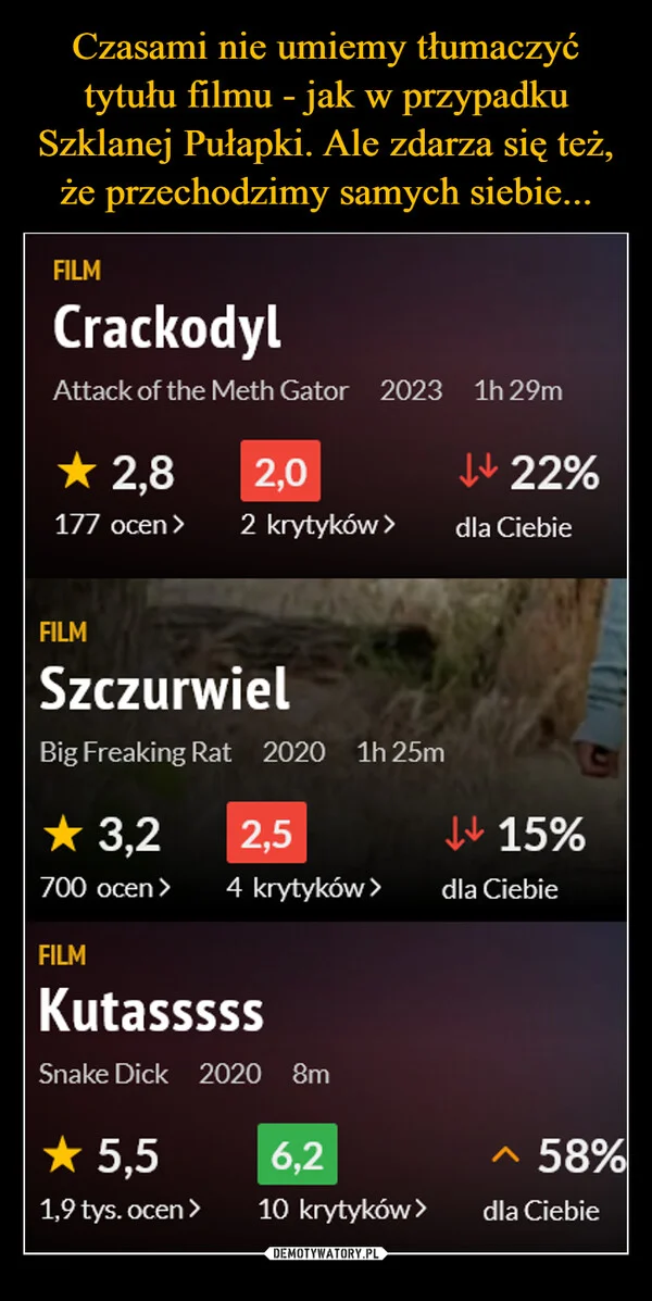 
    Czasami nie umiemy tłumaczyć tytułu filmu - jak w przypadku Szklanej Pułapki. Ale zdarza się też, że przechodzimy samych siebie...