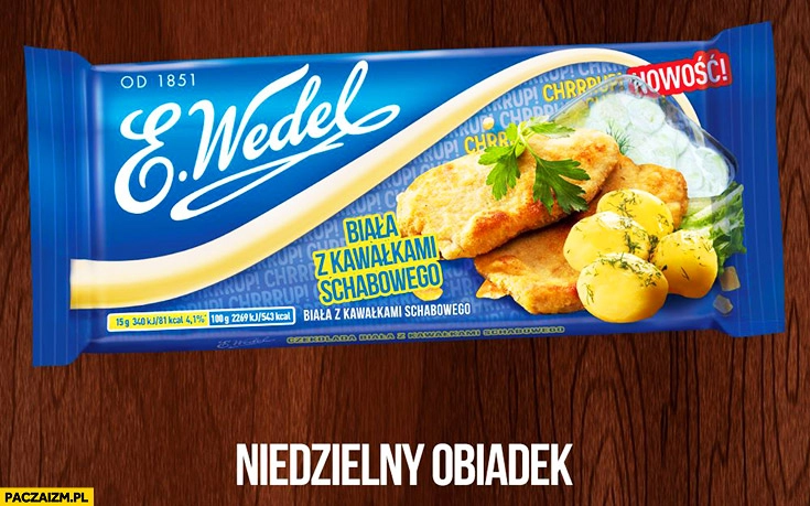 
    Czekolada biała z kawałkami schabowego E. Wedel niedzielny obiadek