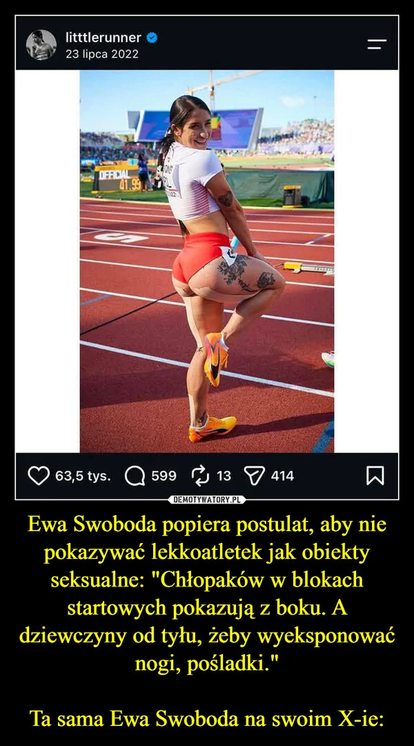 
    Ewa Swoboda popiera postulat, aby nie pokazywać lekkoatletek jak obiekty seksualne: 