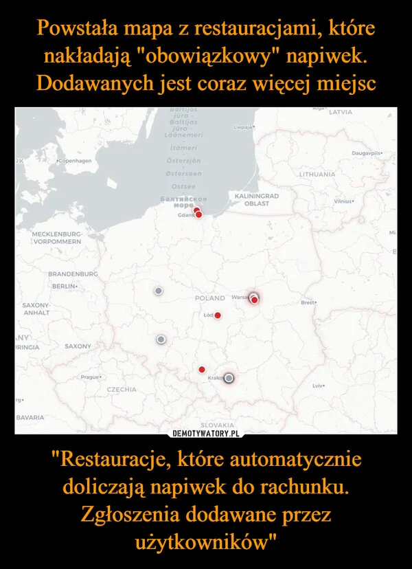 
    Powstała mapa z restauracjami, które nakładają 
