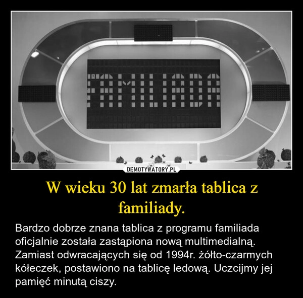 
    W wieku 30 lat zmarła tablica z familiady.