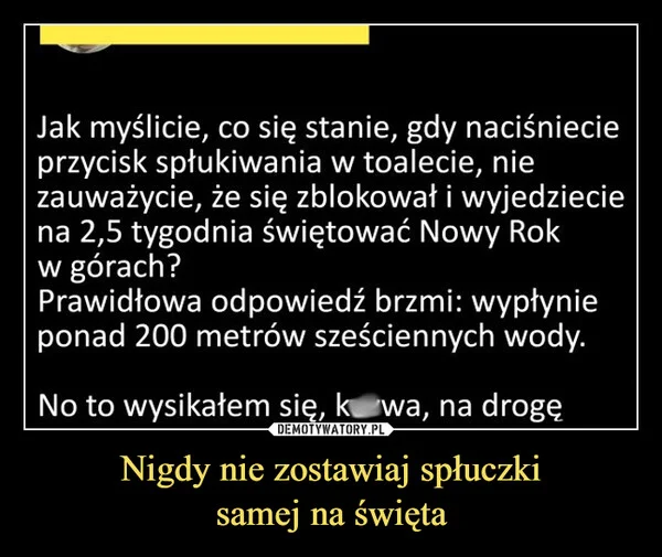 
    Nigdy nie zostawiaj spłuczki samej na święta