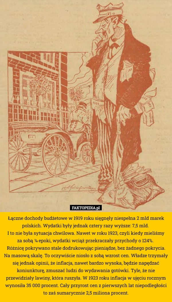 
     Łączne dochody budżetowe w 1919 roku sięgnęły niespełna 2 mld marek polskich.