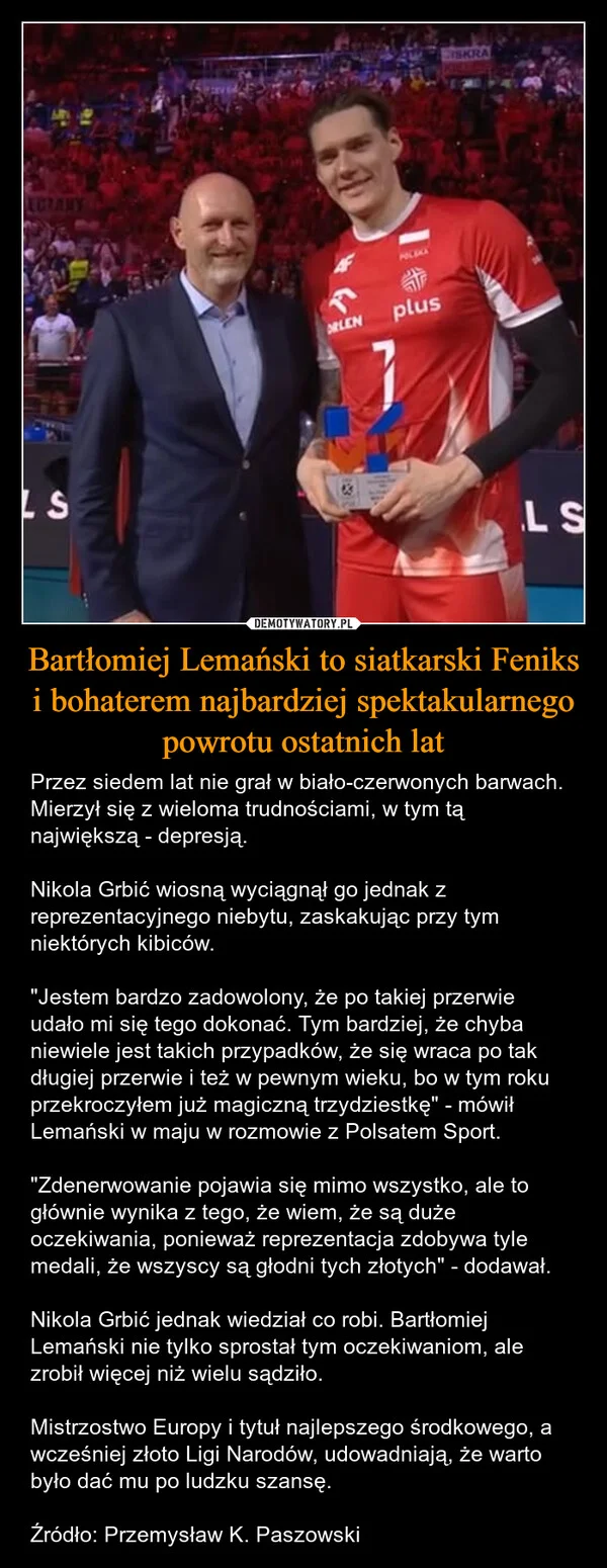Bartłomiej Lemański to siatkarski Feniks i bohaterem najbardziej spektakularnego powrotu ostatnich lat