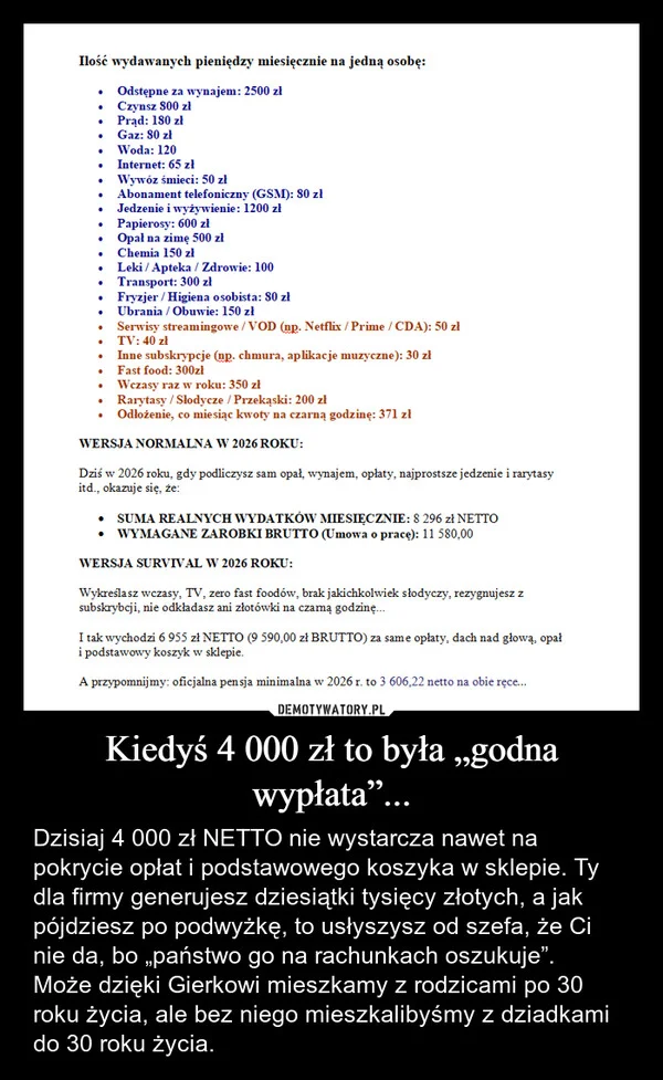 
    Kiedyś 4 000 zł to była „godna wypłata”...