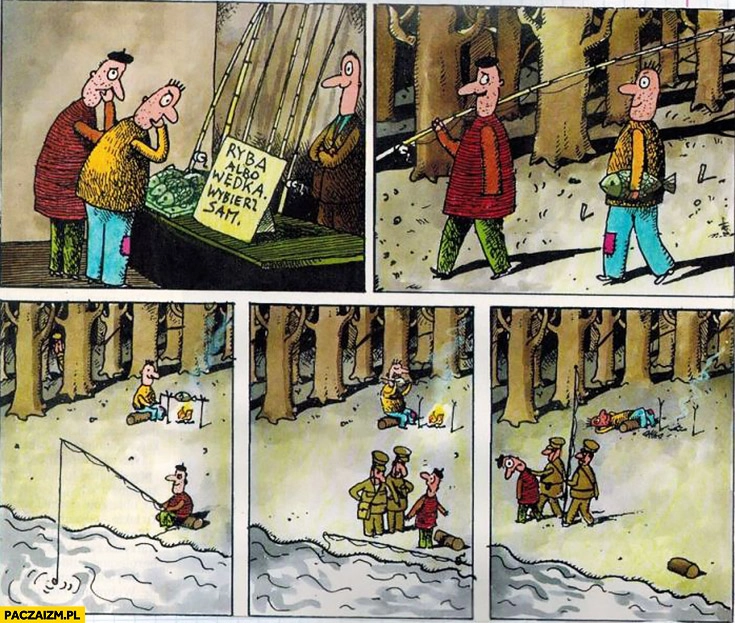 
    Ryba albo wędka wybierz sam. Zakaz łowienia ryb policja milicja komiks