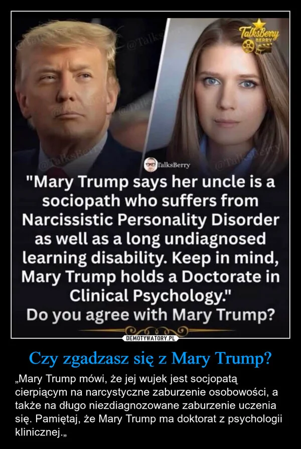 
    Czy zgadzasz się z Mary Trump?