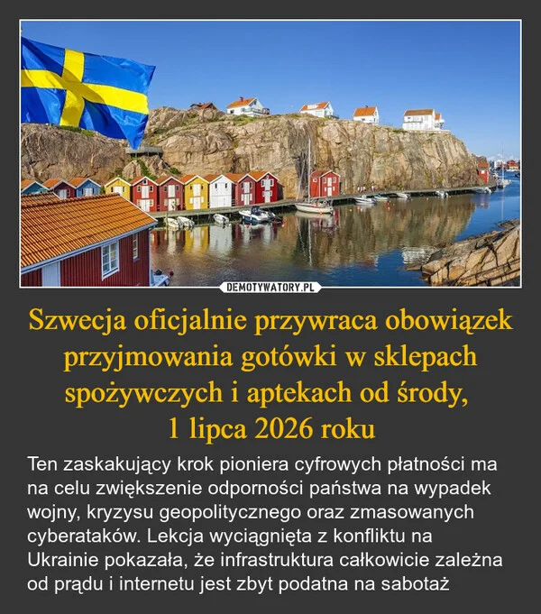 Szwecja oficjalnie przywraca obowiązek przyjmowania gotówki w sklepach spożywczych i aptekach od środy, 1 lipca 2026 roku