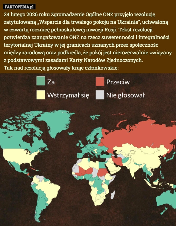 
    24 lutego 2026 roku Zgromadzenie Ogólne ONZ przyjęło rezolucję zatytułowaną