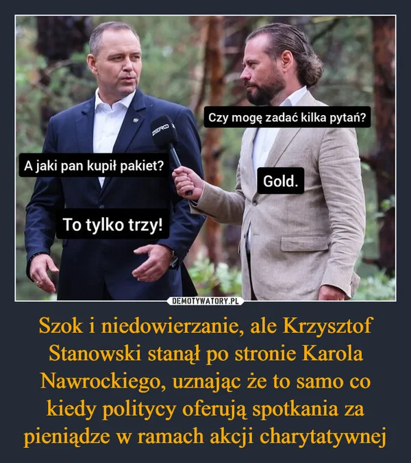 Szok i niedowierzanie, ale Krzysztof Stanowski stanął po stronie Karola Nawrockiego, uznając że to samo co kiedy politycy oferują spotkania za pieniądze w ramach akcji charytatywnej