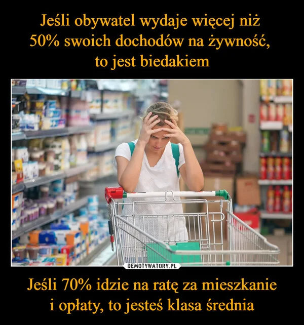 Jeśli obywatel wydaje więcej niż 50% swoich dochodów na żywność, to jest biedakiem Jeśli 70% idzie na ratę za mieszkanie i opłaty, to jesteś klasa średnia