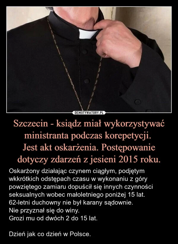 Szczecin - ksiądz miał wykorzystywać ministranta podczas korepetycji. Jest akt oskarżenia. Postępowanie dotyczy zdarzeń z jesieni 2015 roku.