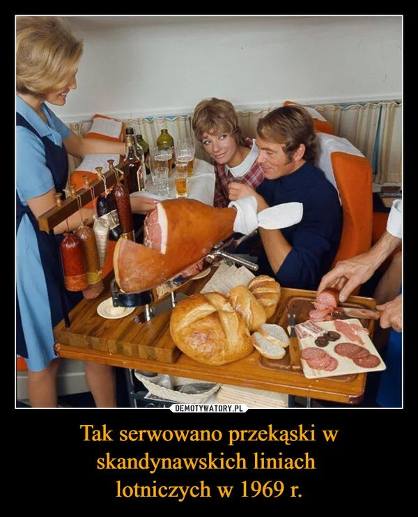 Tak serwowano przekąski w skandynawskich liniach lotniczych w 1969 r.