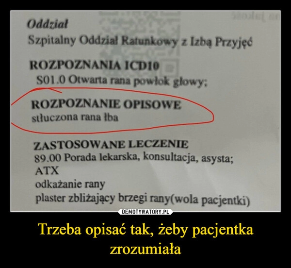 
    Trzeba opisać tak, żeby pacjentka zrozumiała